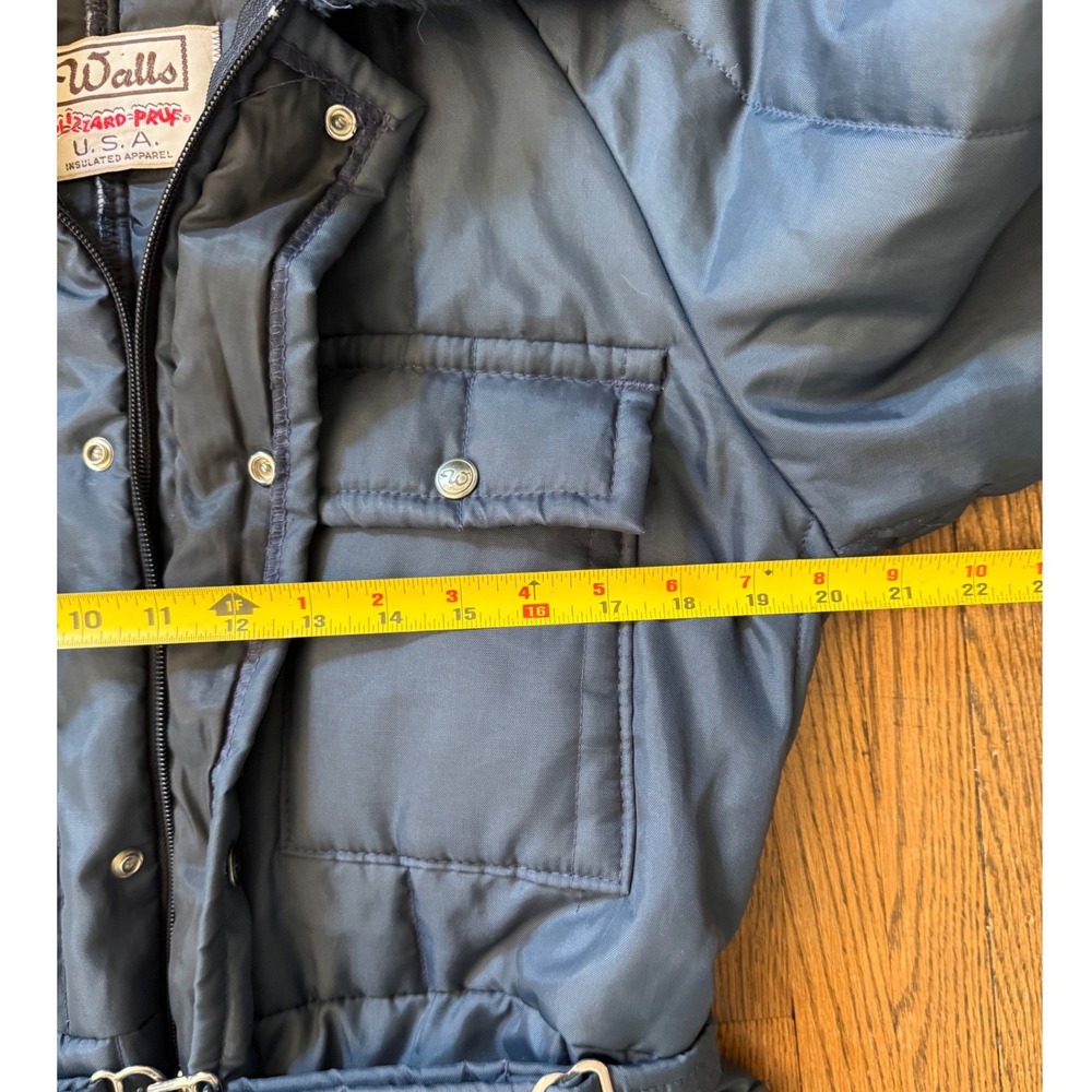 Vintage Walls Blizzard-Pruf Insulated Snow Suit Navy Blue Faux Fur Collar USA M - Picture 4 of 6